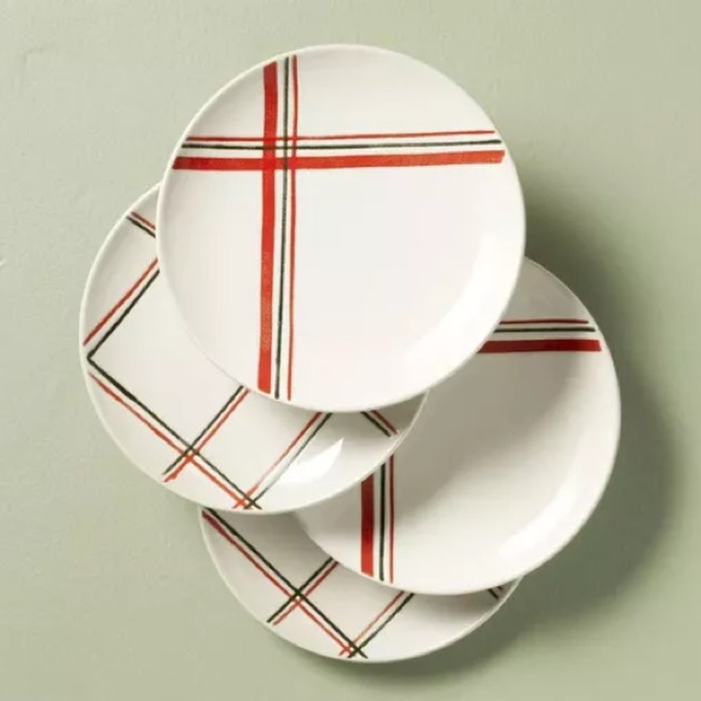 6.8-Inch Plaid Stripe Stoneware Appetizer Plates
